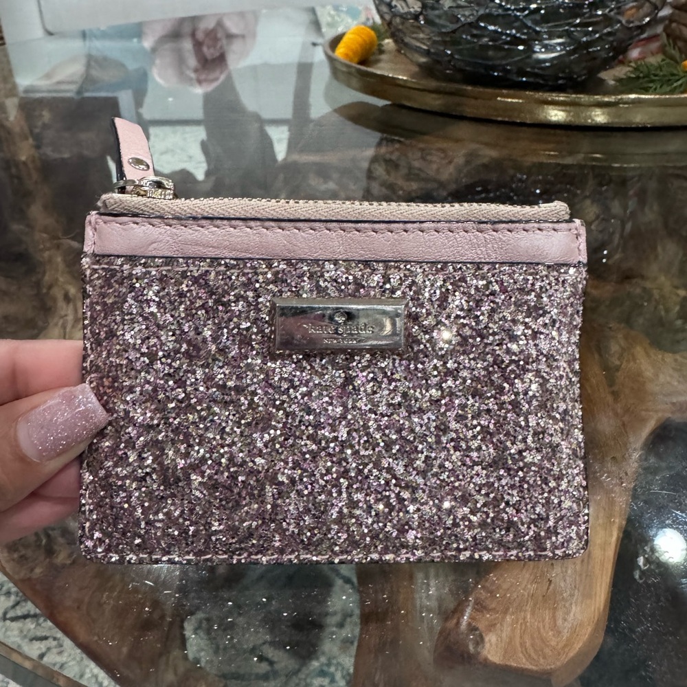 kate spade Pink Glitter Zip Card Holder